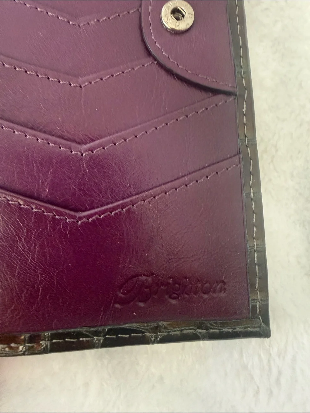 Brighton Black Glossy Croc-Embossed Wallet with Silver Ring Accent